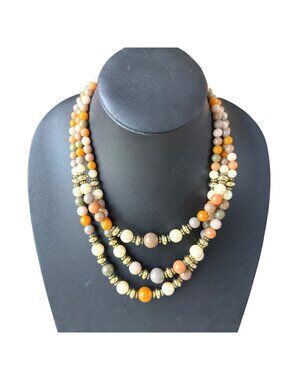 Vintage Necklace Multi-Strand Beaded Orange Fruit Salad Summer Chic 19 inches